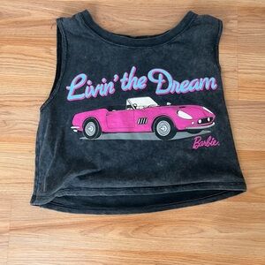 Barbie Black Crop Tank Top with Pink Car Graphic